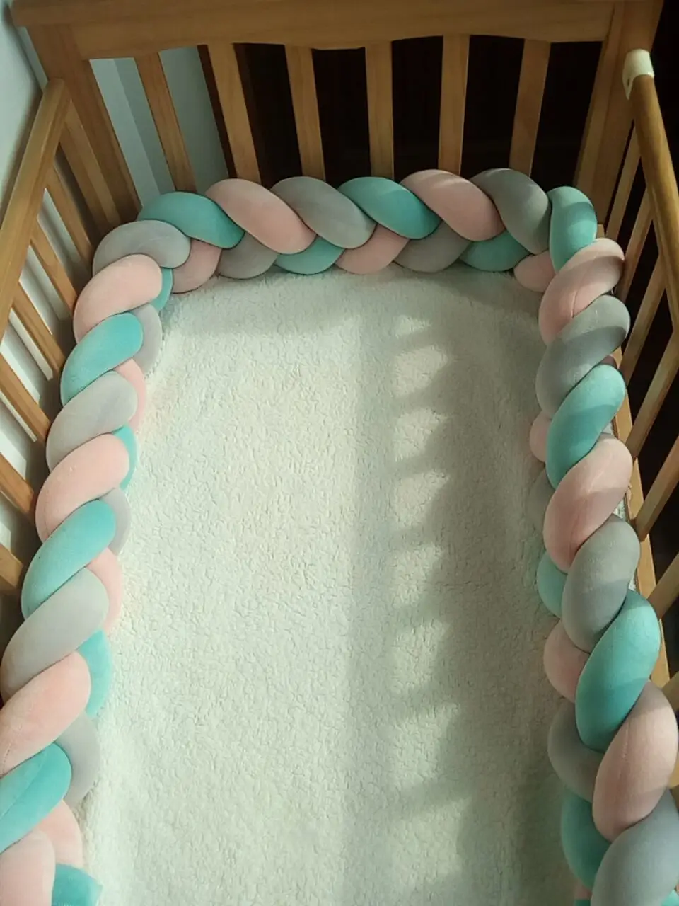 grey pink green120cm 100 см плетеные Бамперы для кроватки+ подушка с узлом, постельные принадлежности для детской комнаты, декор для детской кроватки - Цвет: grey pink green120cm