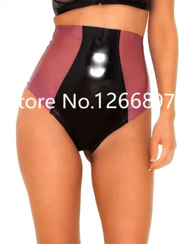 

High waist transparent purple with black latex underwear rubber fetish briefs lingerie plus size custom made