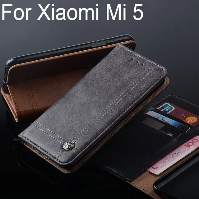 Best Price for Xiaomi mi5 case Luxury Leather Flip cover with Stand Card Slot Vintage Business Cases for Xiaomi mi5 mi 5 Without magnets