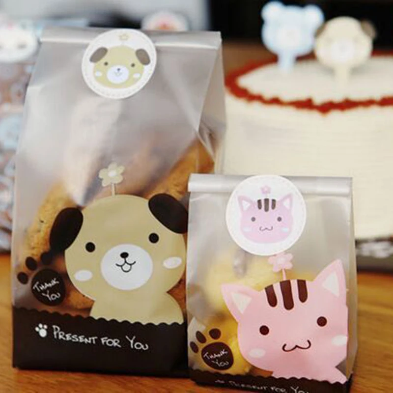 

Cute dog cat Plastic Cellophane Candy Cookie Gift Bags Glassine Pouch Wedding event Party supplies birthday xmas