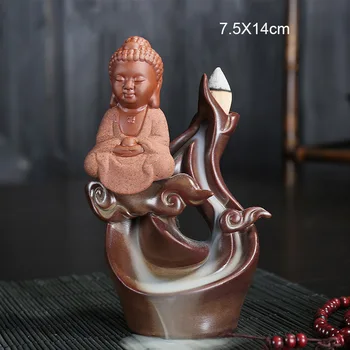 

10Pcs Incense Cones + incense Burner Creative Home Decor The Little Monk Small Buddha Censer Backflow Incense Burner Home Office