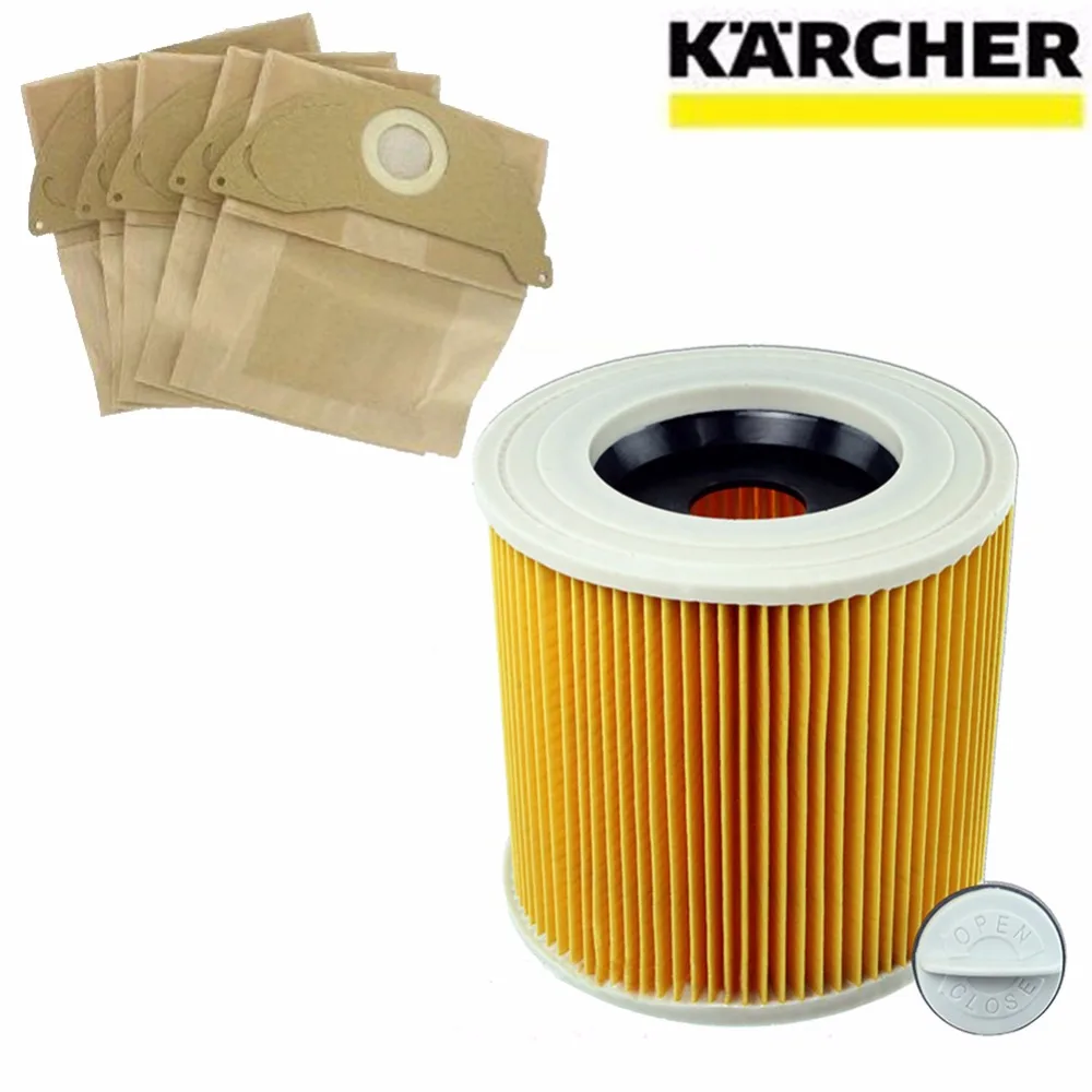 1Pcs dust Hepa filters+5Pcs paper bags for Karcher Vacuum Cleaners