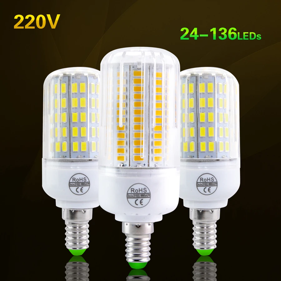 Супер яркая E14 Светодиодная лампа 220 В SMD 5730 кукурузная 24 136 светодиодов Люстра для