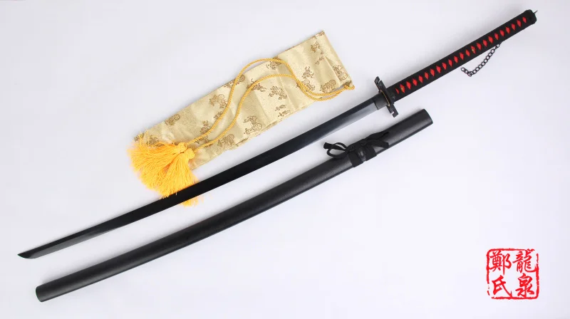 Billige 56 zoll Für Bleach Anime Kurosaki Ichigo Schwert Schwarz Echt Stahl Klinge Zangetsu Dekorative Cosplay Prop Schärfe