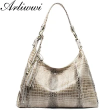 Arliwwi, Элегантные дизайнерские сумки с кисточками, большая емкость, натуральная кожа, блестящая крокодиловая кожа, через плечо, композитные сумки для женщин, B1706