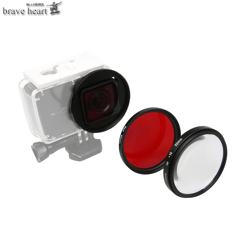 

52mm 10X HD Close-up Macro Lens Adapter Camera waterproof Lens red Filter for xiaomi yi 4k 2 xiaoyi yi 2 Camera Accessories