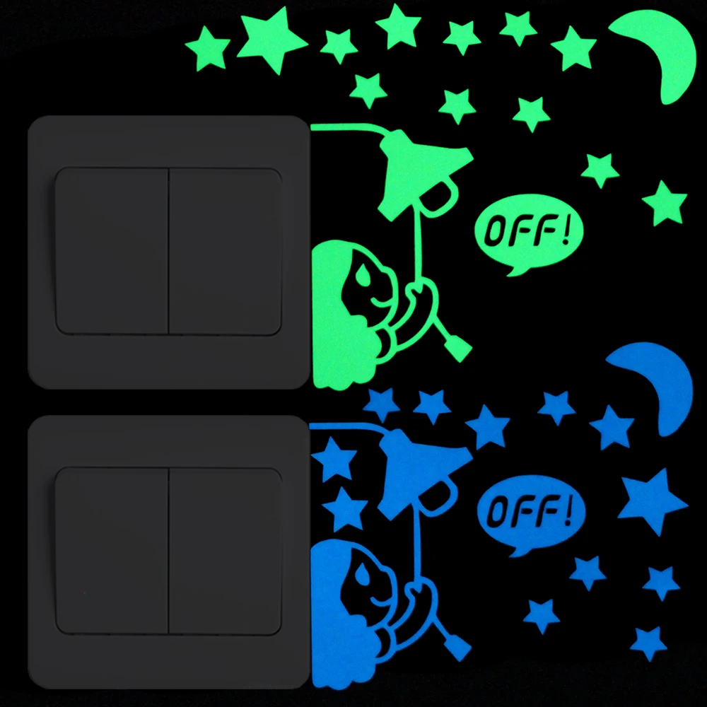 

Cartoon Small Girl Turn Off Light Switch Sticker Home Decor Glow in the Dark Wall Sticker Kids Room Bedroom DIY Decoration Decal
