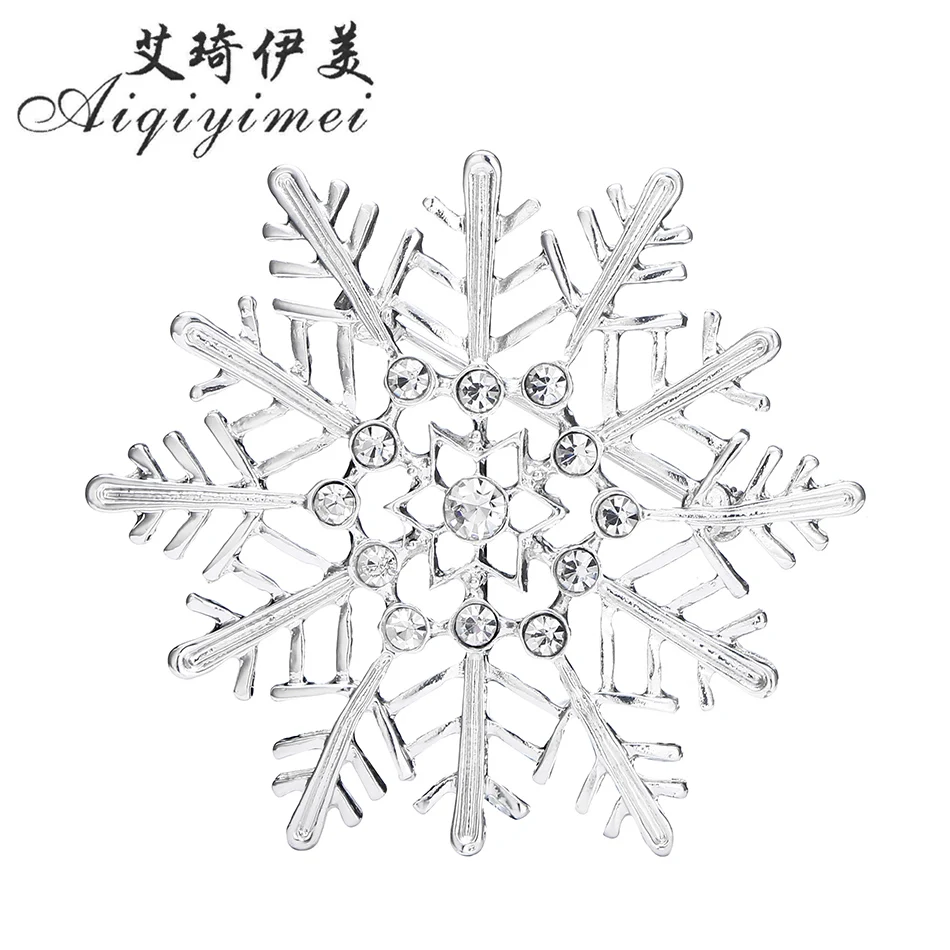 

Aiqiyimei Fashion Christmas Shiny Silver Big Snow brooches For women Christmas Jewelry Gift Cute Rhinestone Snowflake brooch