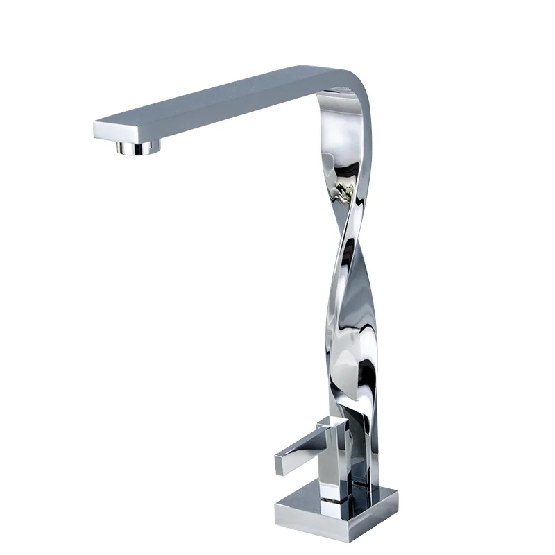

European-style simple copper bathroom stage faucet style creative single hole water faucet with hot and cold