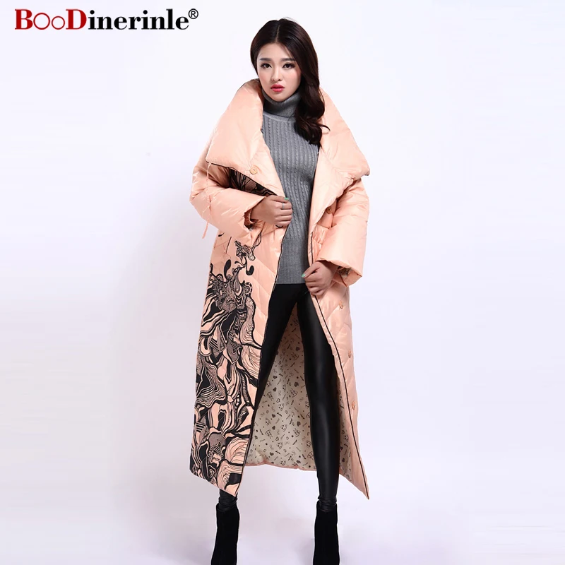 Goedkoop Womens Winter Lange Jas Elegante Print 90% Witte Eend Down Jas Vrouwen Down Jassen jassen Warme Vrouw Neer Parka Vrouwelijke YR159 1