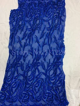 

High Quality with Sequins African Lace Fabric JRB-30425 African French Lace with sequins in royal blue color