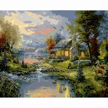 Лидер продаж DIY картины маслом, домашний декор, ремесла, цифровой пятнистости лес хижины A413