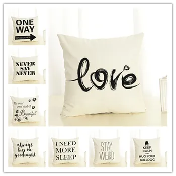 

High Quality Fashion Style Word 2 Cotton Linen Cushion Decor Fundas Sofa Throw Pillow Printed Almofadas Square Cojines