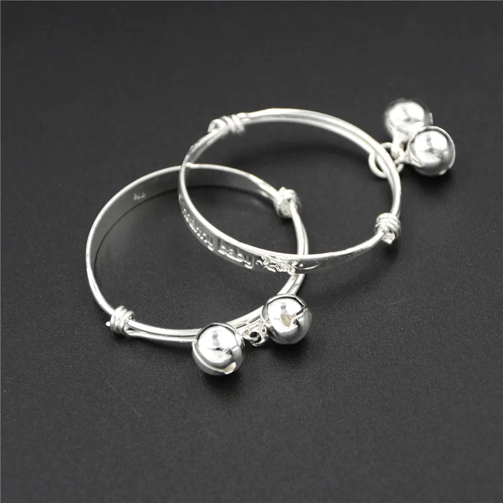 Small Bell Silver Plated Kid Child Baby Childrens Jewelry bangle Bracelet 2PCSMA 