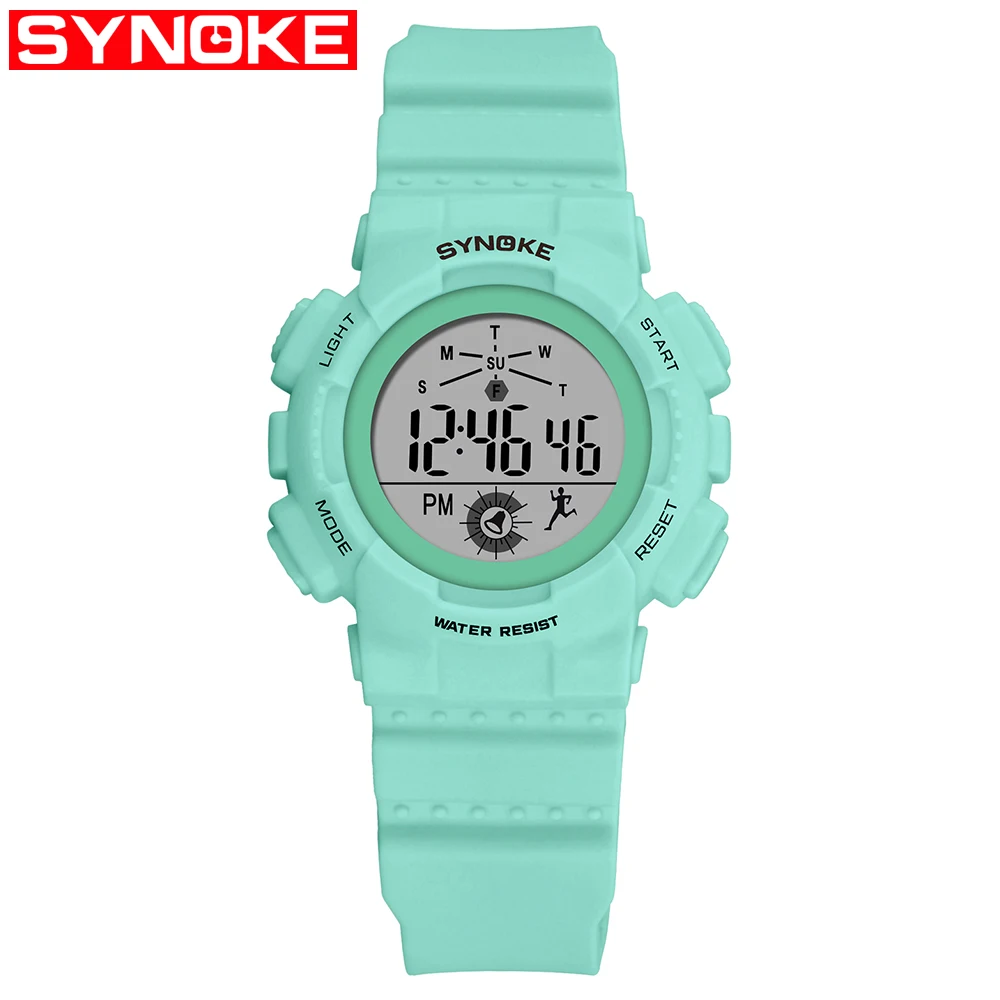 SYNOKE детские часы модный светодиодный цифровой спортивный 5 бар водонепроницаемые электронные наручные часы для детские резиновые ручные часы подарок - Цвет: green