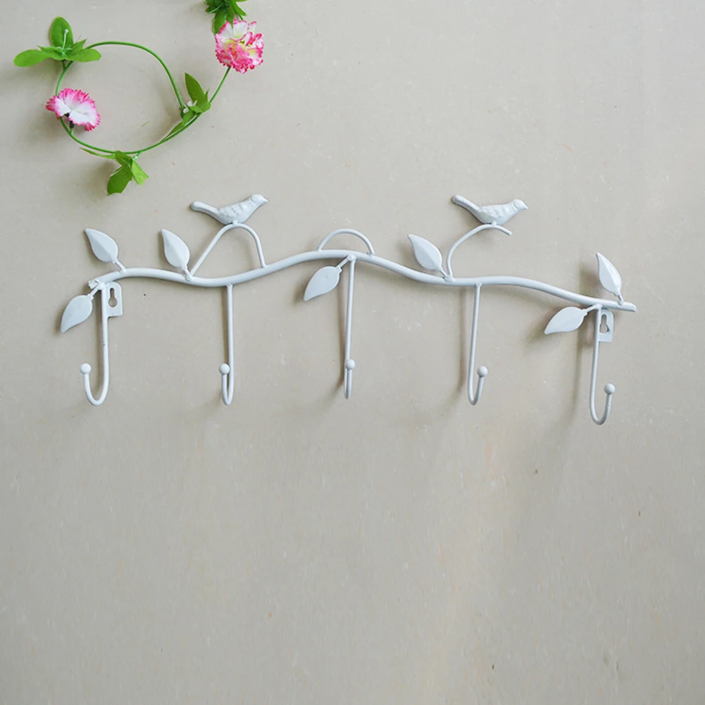 5 Hooks Wrought Iron Bird Door Hook Rack Clothes Rack Robe Key Holder Door Mounted Hat Hanger Kitchen Wall Home Decoration