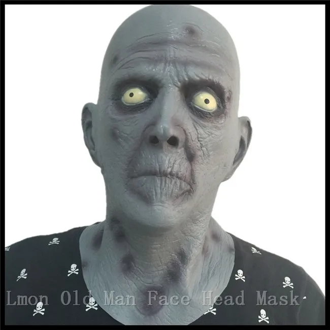 free shipping halloween terror mask old man elderly bald latex mask full face scary head cover party costume alien headgear mask in party masks from home