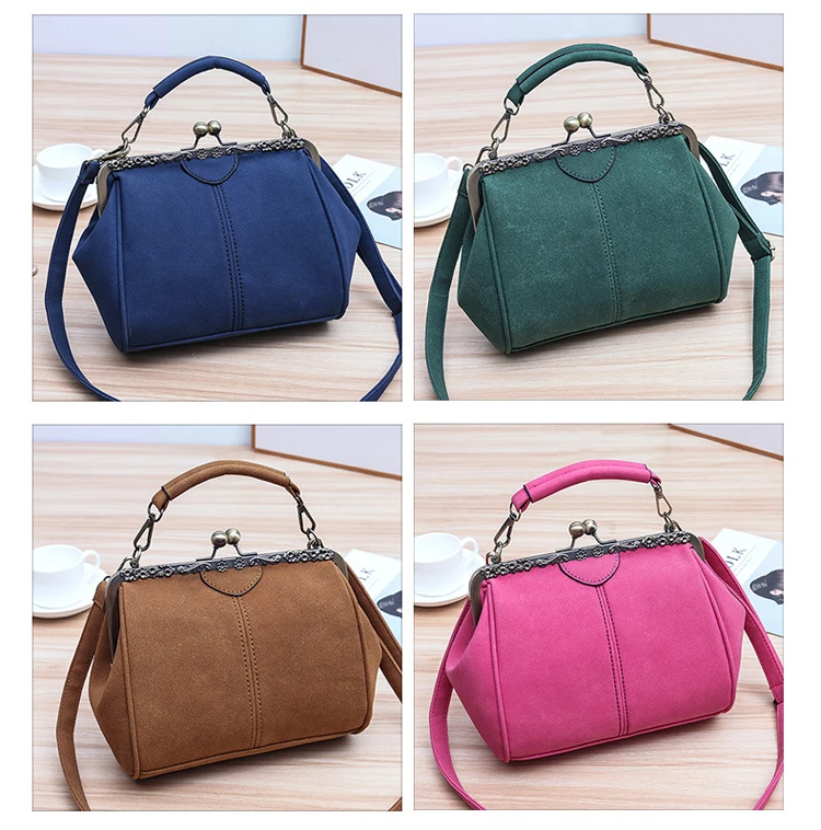 Women PU Leather Purse Retro Fashion Top Handle Handbag Kiss Lock Crossbody Shoulder Bag for Ladies (3)