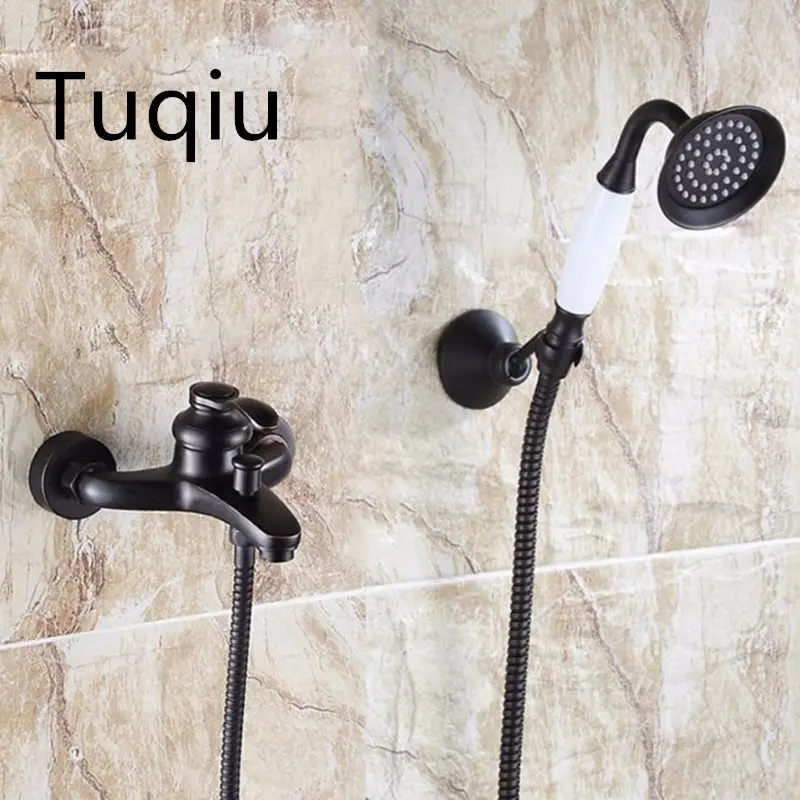 

High Quality Wall Mounted Black Oil Rubbed Bathtub Faucet Set with Hand held Shower mixer Sprayer Tap Shower Head faucet set