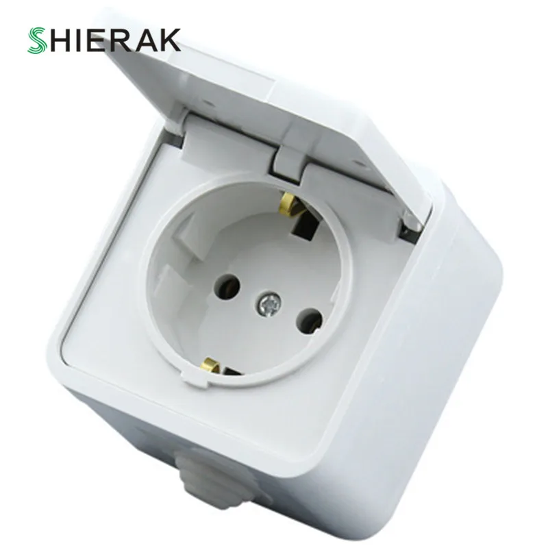

SHIERAK EU Standard Water-proof Power Socket With Cover Surface Mounted Electrical Socket 16A 250V