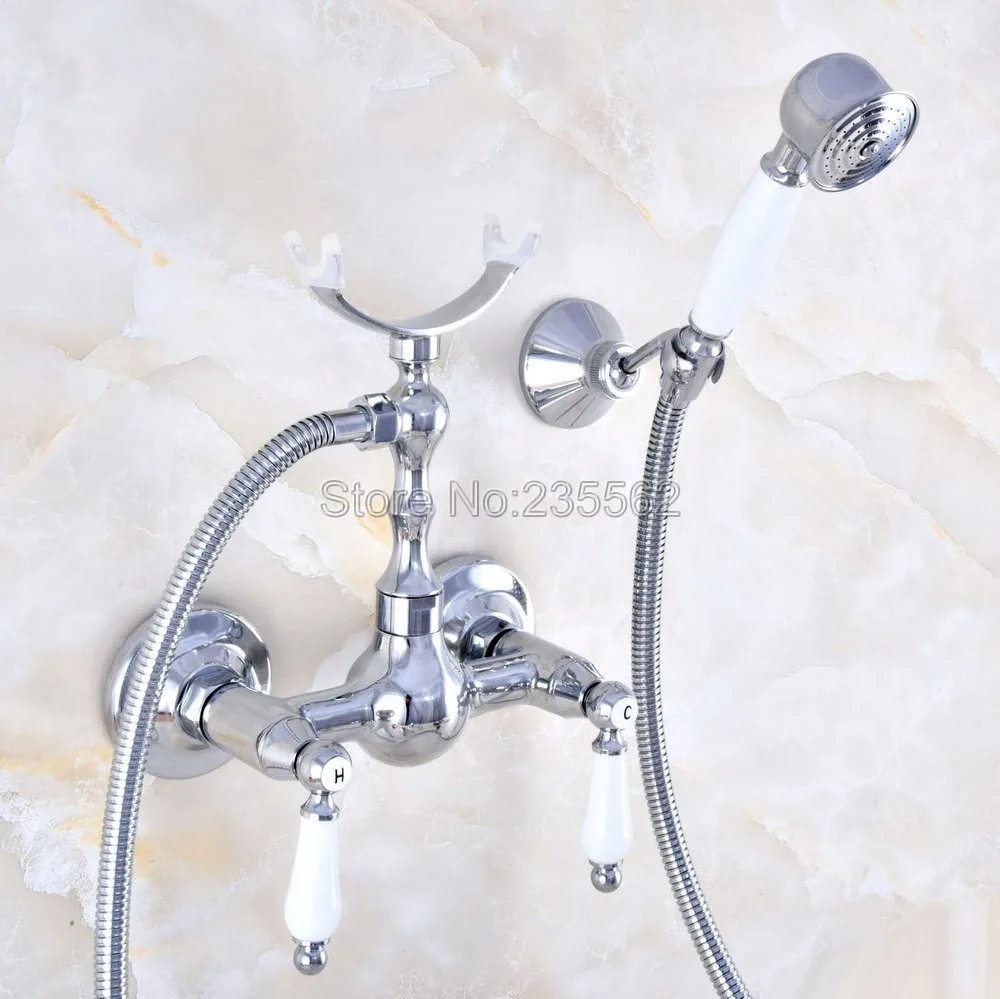 

Chrome Wall Mounted Bath Faucet Mixer Tap with Bathroom Hand Held Shower set lna743