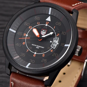 

XINEW Fashion Luxury Brand Watches Men Unique Design Leather Strap Casual Quartz Analog Watch With Date Calendar Reloj Hombre
