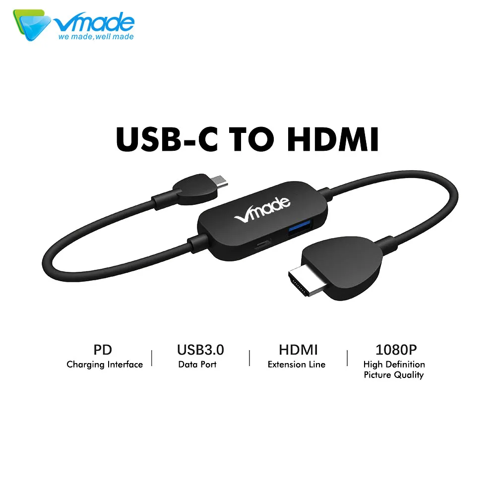 

Vmade Type USB C to HDMI Adapter USB 3.0(USB-C)to HDMI 1080p Adapter for MacBook 2016/Huawei Matebook/Samsung S8 Type C USB 3.0