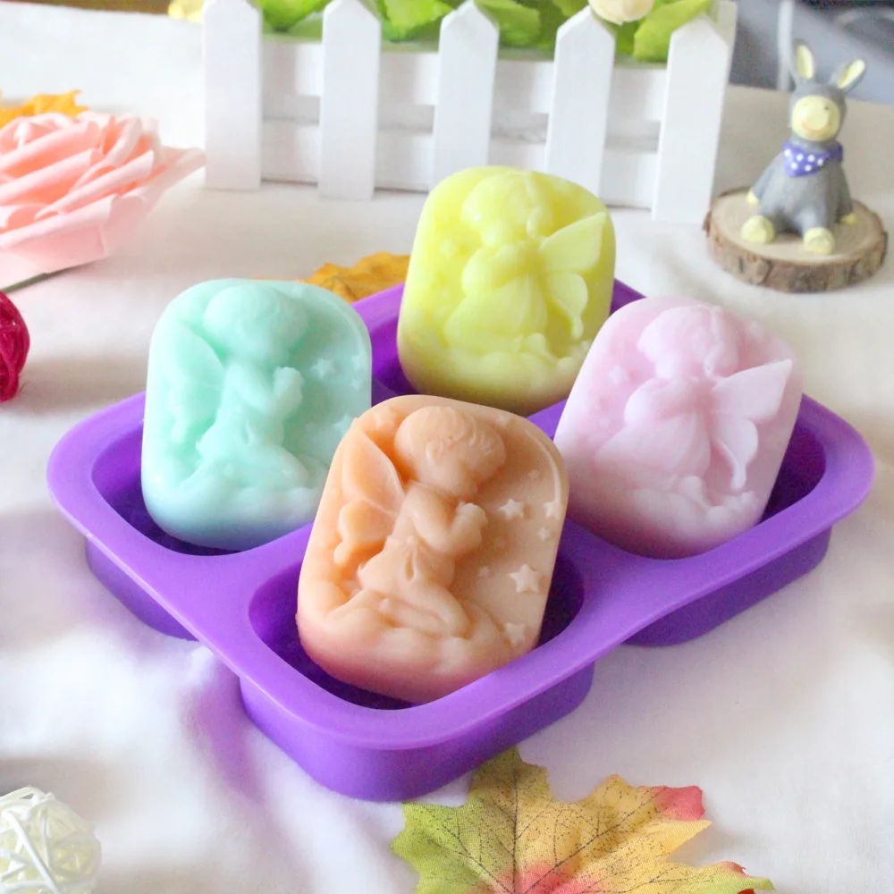 

4 Connected Girls and Boys Molds for Soap Making DIY Craft Cake Decorating Chocolate Mould 3d Angel Silicone Soap Mold