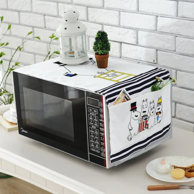 Cheap Polyester Microwave Oven Dust Proof Covers with Storage Pouchs Cute Cartoon Pattern Dual-Purpose Hood Kitchen Organizer