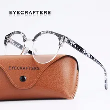 Цветочный Брендовая дизайнерская обувь Классическая половинная оправой в стиле ретро, оптические оправы для очков круглый Винтаж полу без оправы, с прозрачными линзами Оправы для очков