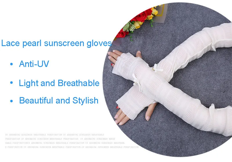 58cm Long Summer Lace Sun Gloves Femme Fingerless Gloves  Anti-UV Sunscreen Protection Ice Silk Eldiven Ladys Driving Gloves (14)