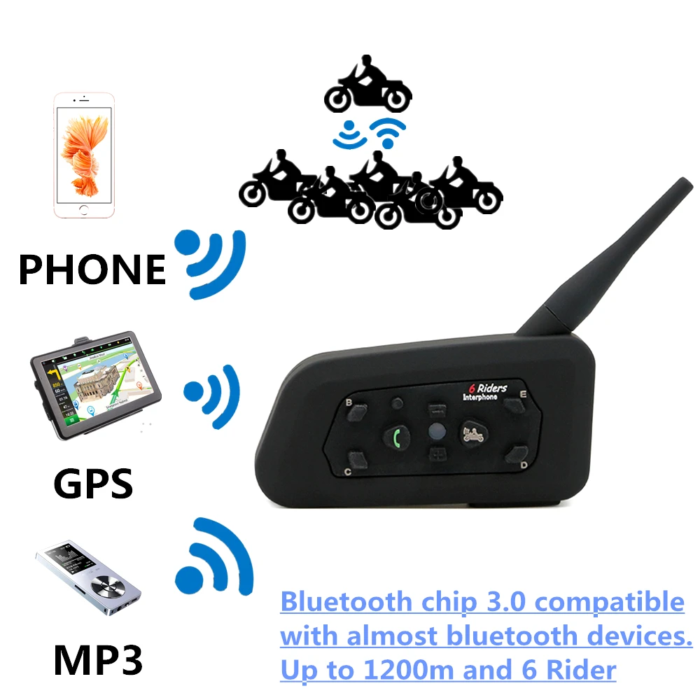 

2PCS V6 Motorcycle Bluetooth Helmet Headsets Intercom for 6 Riders BT Wireless Intercomunicador Interphone MP3 Bluetooth Headset