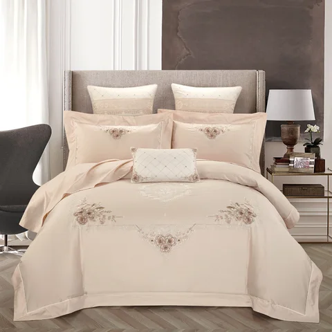 Roupa de Cama Capa de Edredão de Cama Estilo Chinês Algodão Egípcio Colchas Fronhas Elegante Bordado 4pcs Conjuntos