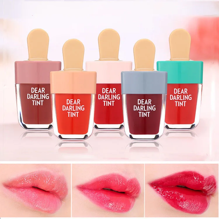 Brand 5 Colors batom Super Ice Cream Lip Gloss Waterproof Long Lasting Makeup Liquid Lipstick Sweet Red Lip Tint