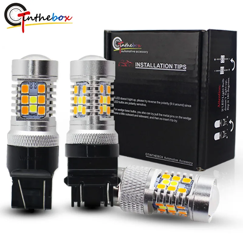 

Gtinthebox P21/5W LED 3157 7443 Led Bulbs 3030 led White/Amber Switchback For Front Turn Signal + Free Load Resistor Combo Deal