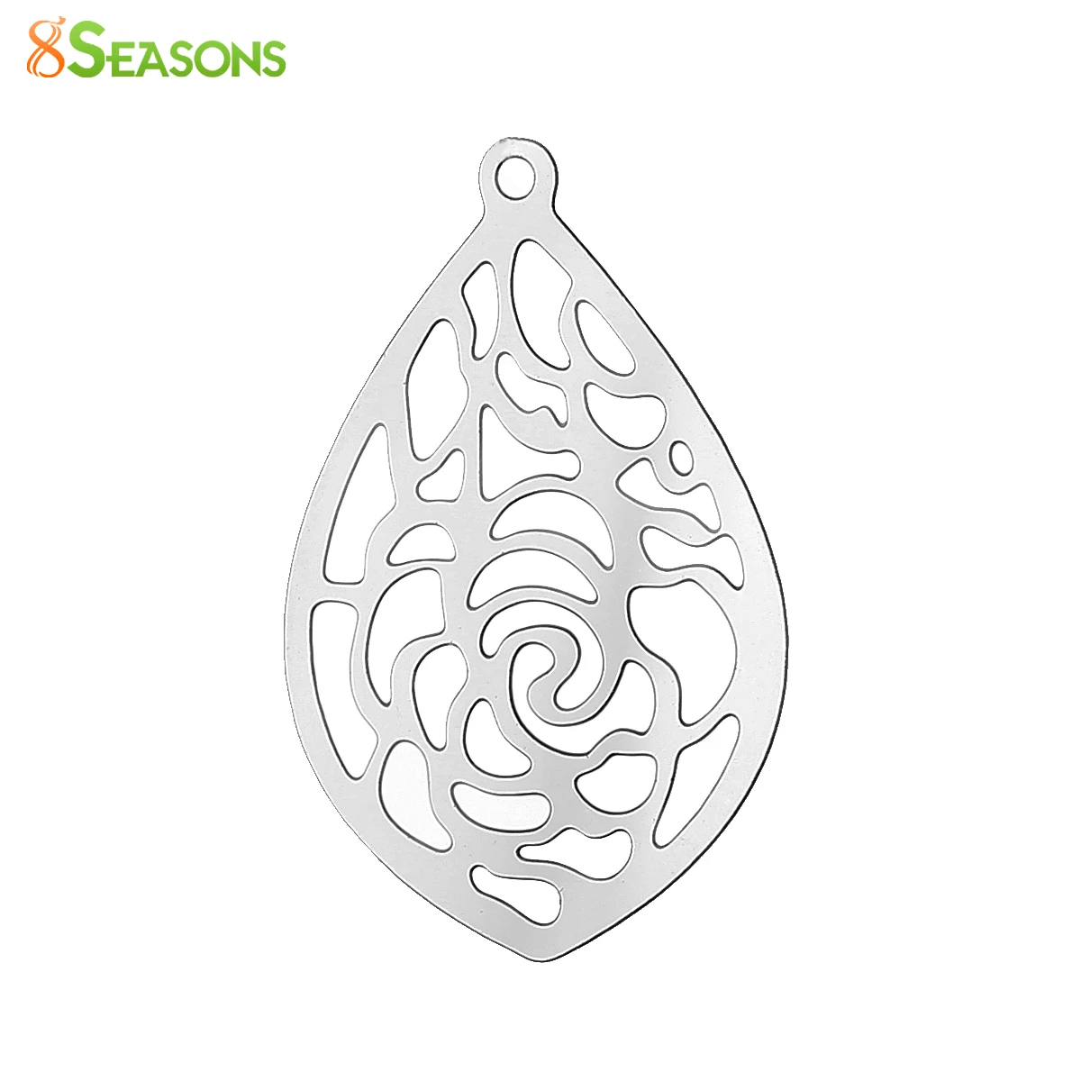 

8SEASONS 304 Stainless Steel Filigree Stamping Charm Pendants Teardrop Silver Tone Color Pattern Hollow 23mm x 16mm ,20 PCs