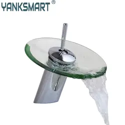 YANKSMART RU Водопад кран стеклянный смеситель водопад латунный кран для раковины 8225 смеситель для ванной комнаты на бортике смеситель для
