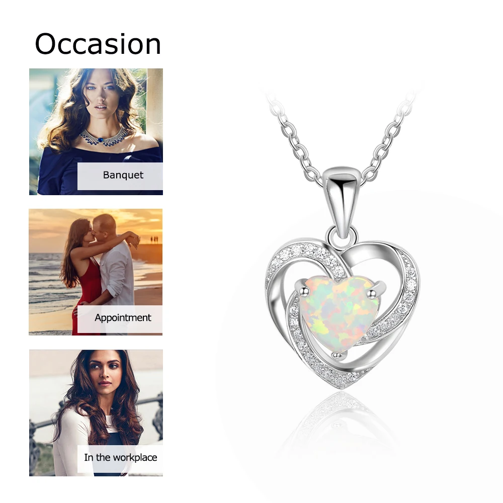 2017 New Romantic Woman 925 Sterling Silver&Opal Necklace&Pendants Heart Design Best Women Jewelry Gift JewelOra NE101927