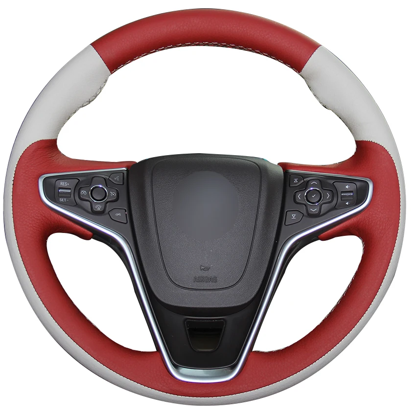 White Natural Leather Red Car Steering Wheel Cover for Buick Regal Opel Insignia 2014 2015 | Автомобили и мотоциклы