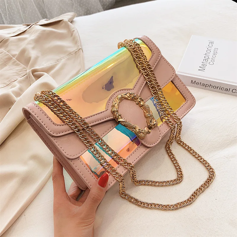 

PVC laser Crossbody Bag Summer Small Women's 2019 New Handbag Jelly Chain Shoulder Square Bag Female Flap Fashion Messenger Bag