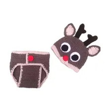 Ручная детская шляпа из шерсти и ребенка многоразовый подгузник Рождественский олень мальчиков фото подарок