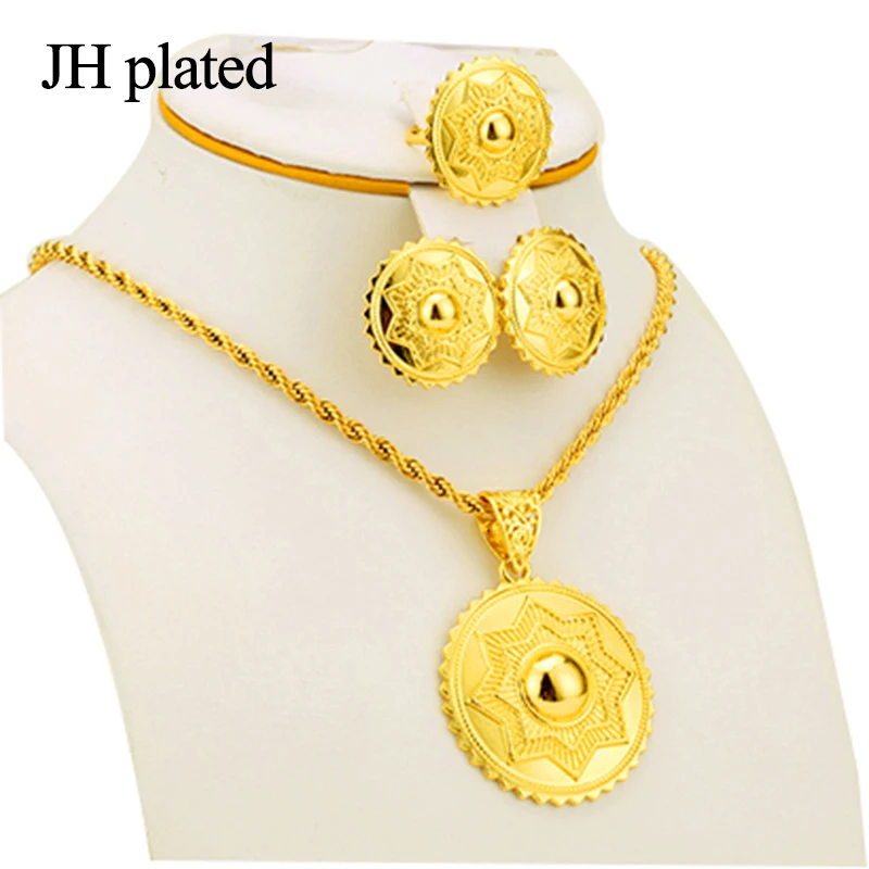 

JHplated Women's Fashion Jewelry Sets with Black Rope&chain Ethiopian Jewelry Eritrea African Set