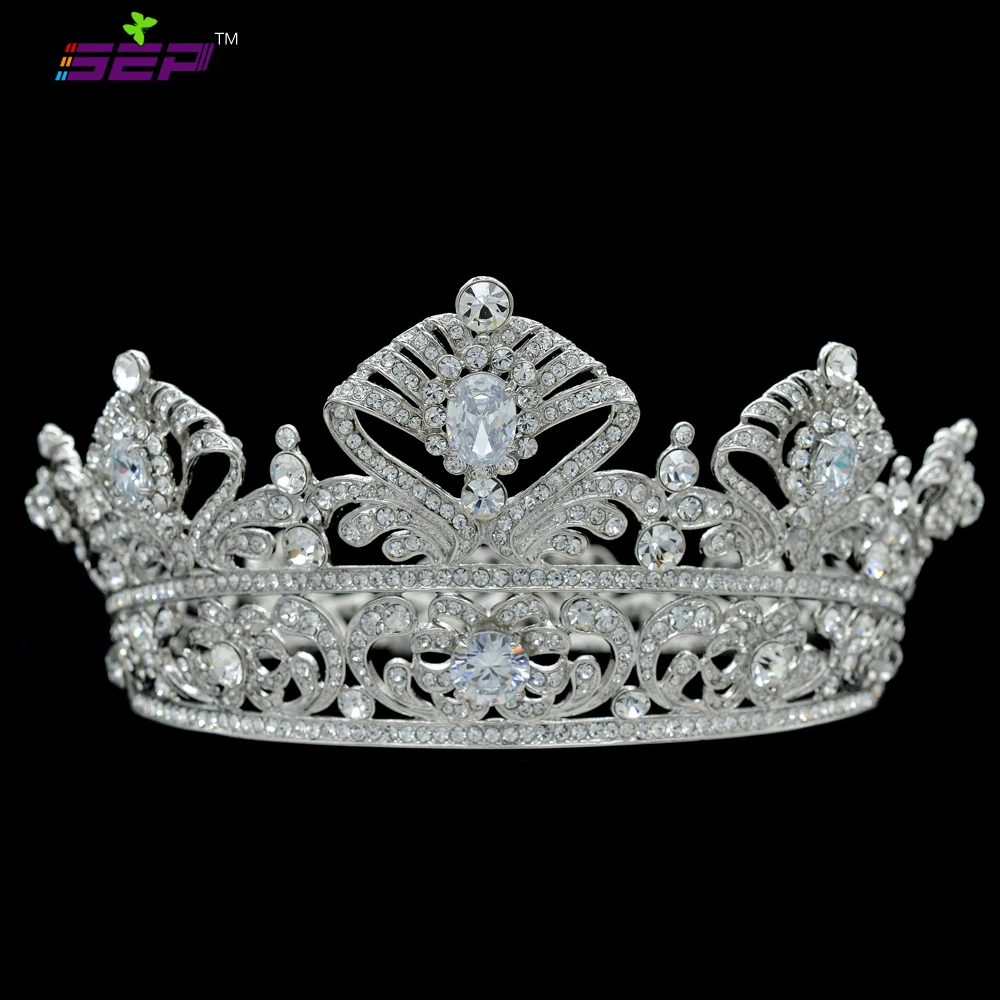 Real Austrian Crystal Zircon Luxury Royal Crown Bride Wedding Full Round Tiara Crown for Prom Pageant SHA8649