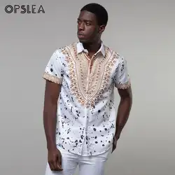 Opslea/африканская Мужская рубашка с короткими рукавами, с этническим принтом, Дашики, с рисунком тушью, с отворотами, топы 2019, летняя Модная