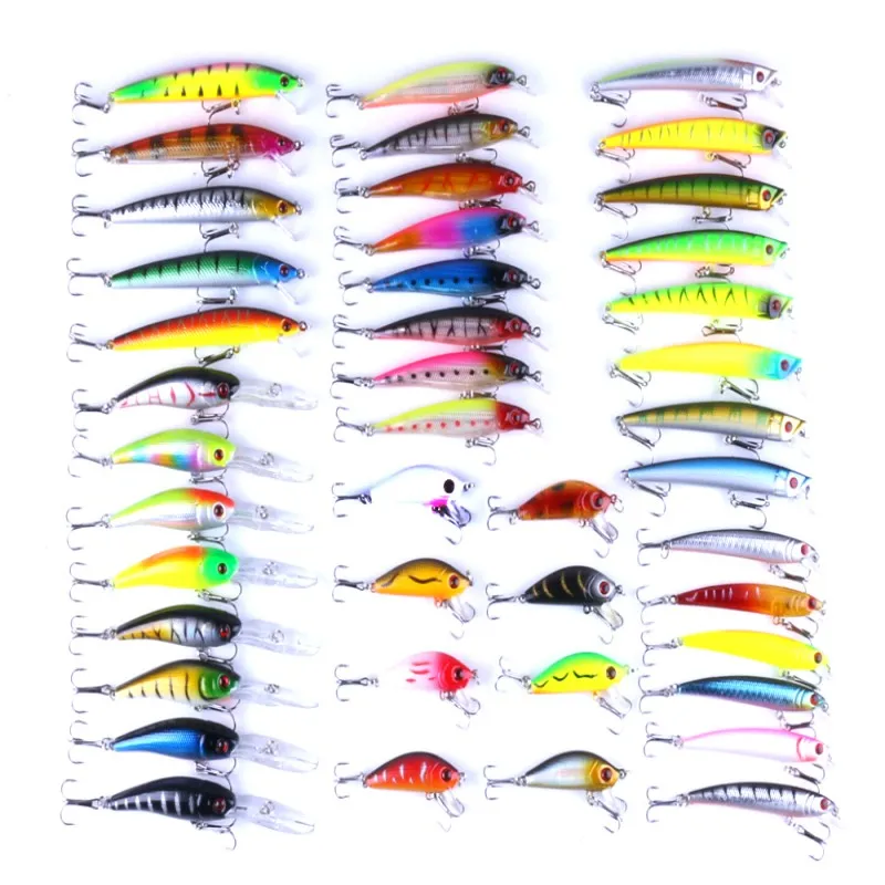 Iscas de Pesca Atacar para Água Doce de Água Pesca do Salmão Kit de Lote Misto Iscas Ganchos Salgada Baixo Truta 43 – 53 56pcs
