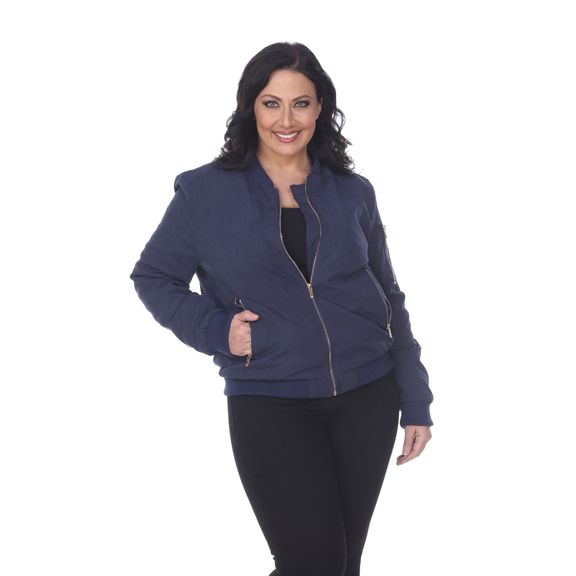 Plus Size Bomber Jacket - Navy
