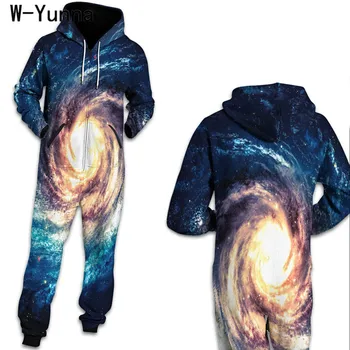 

W-Yunna New 3d Galaxy Print Loungewear Pajamas Unisex Loose Hooded Zipper Open Sleepwear Onesies for Adult Thick Jumpsuits Women