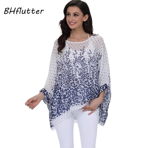 white blouse for women BHflutter 4XL 5XL 6XL Plus Size 2019 Blouse Women Chic Floral Print Chiffon Blouses Shirts Sexy Off Shoulder Summer Tops Tunic plus size blouses Blouses & Shirts