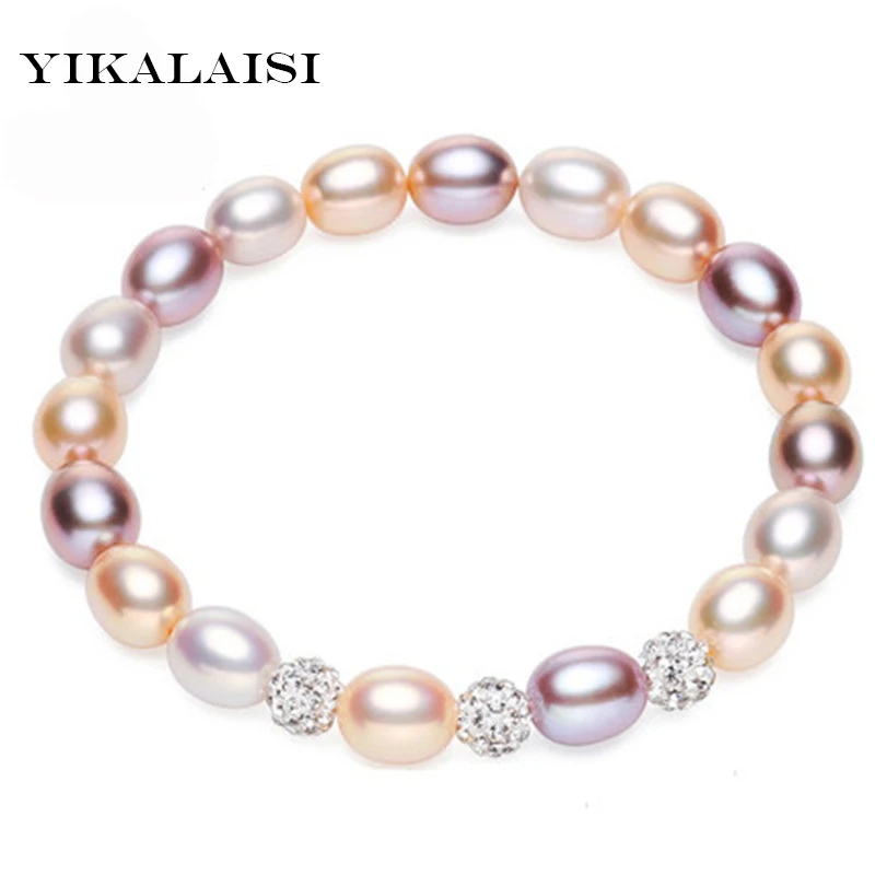 

YIKALAISI 2017 fashion Charm Bracelet Pearl Jewelry Natural Freshwater Pearl Crystal Balls Drop Water Pearl Bracelet For Women