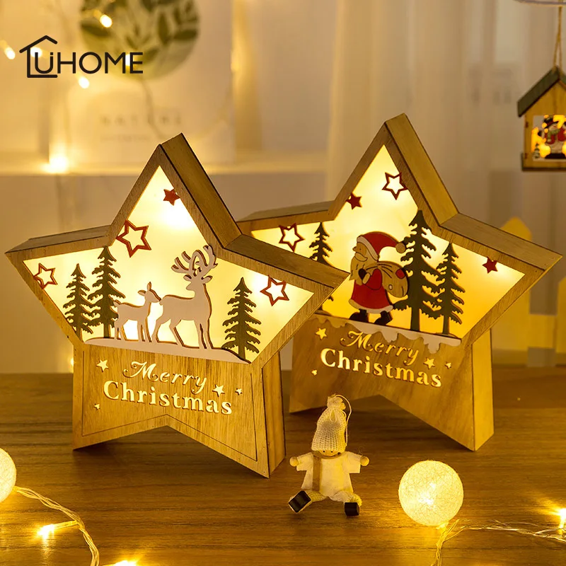 Рождественские деревянные полые звезды Снеговик Лось осветительные приборы ночные светильники окна сцены рождественские украшения подарок домашний декор